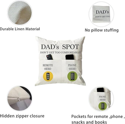 Father's Day Throw Pillow Case, Dad's Spot Throw Pillow Covers 18 x 18 Inch，Dad Gifts from Daughter Son，Birthday Christmas Thanksgiving Day Gifts for Papa Stepdad ，2-Pocket