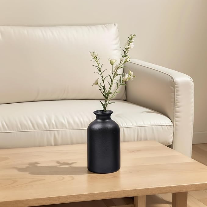 Black Vase for Flowers-Set of 6 Ceramic Small Bud Vases for Flowers & House Plants, Modern Minimalist Decorative Vases, Ceramic Vases for Centerpieces, Home, Shelf, Office, Table, Mantel Decor
