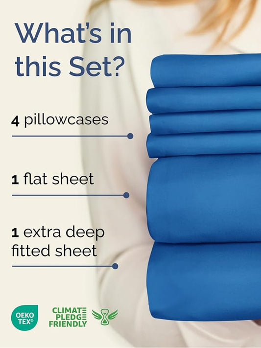 Extra Deep King Sheet Set - 6 Piece Breathable & Cooling Sheets - Hotel Luxury Bed Sheets Set - Easy & Secure Fit - Soft, Wrinkle Free & Comfy Sheets Set - Royal Blue Sheet Set with Extra Deep Pockets