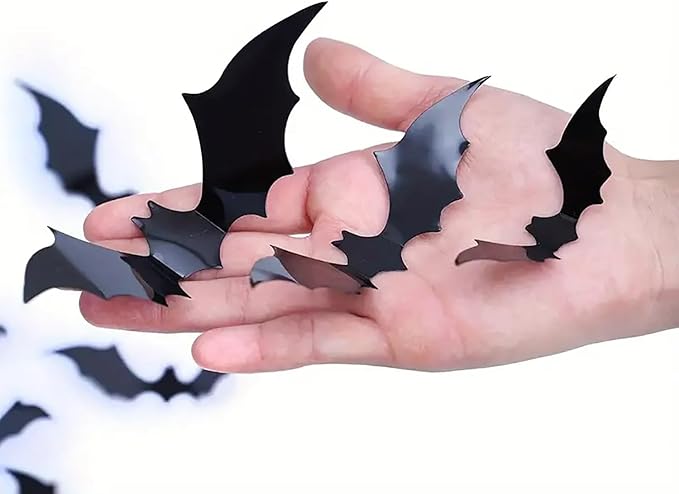 Halloween Wall Stickers 28Pcs Bat Wall Decor 3D Self Adhesive Halloween Wall Decals Horror Black Bats Wall Decorations Reusable Window Stickers for Halloween Party Home Room Art DIY Accessories