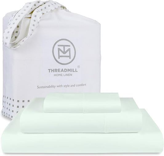 Threadmill Sheets for Twin XL Mattress | 800 Thread Count Twin XL Bed Sheets Set with 15” Deep Pocket | Sateen Weave, Better Than Egyptian Cotton, 3-Piece Bedding Set with Cooling Effect | Seaglass