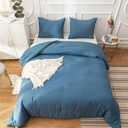 Cottonight Blue Comforter Sets California King Lake Blue Bedding Set Women Men Blanket Quilts Breathable Soft Solid Cal King Bedding Comforter Sets