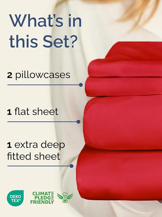 Extra Deep Twin XL Sheet Set - 4 Piece Breathable and Cooling Sheets - Hotel Luxury Bed Sheets Set - Easy & Secure Fit - Soft, Wrinkle Free and Comfy Sheets Set - Red Sheet Set with Extra Deep Pockets