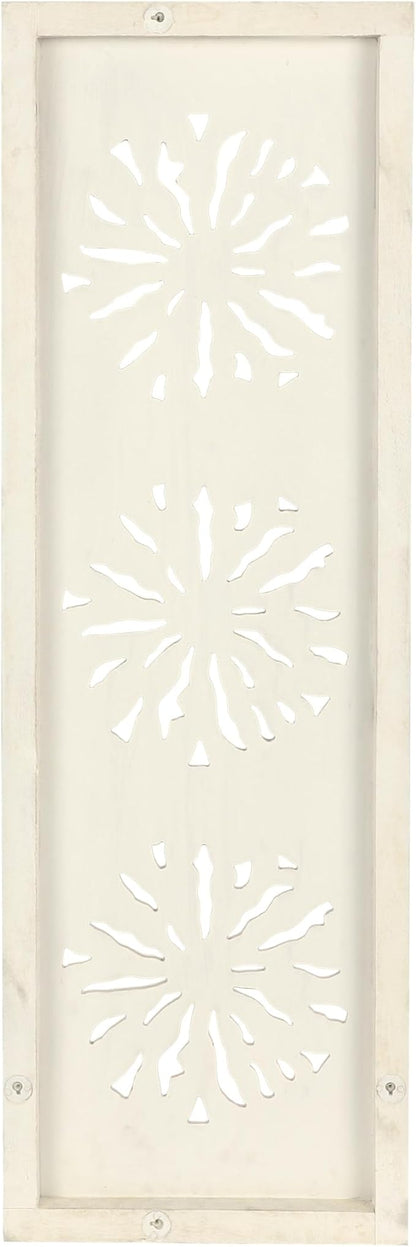 Deco 79 Wood Floral Handmade Home Wall Decor Distressed Intricately Carved Wall Sculpture with Gold Detailing, Wall Art 12" x 1" x 36", Cream