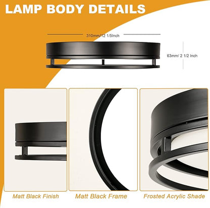 12.5 Inch LED Flush Mount Ceiling Light Fixture, 26W, Super Bright 1700 Lumens, 3 Color 3000K/4000K/5000K, Dimmable Ceiling Lamp for Bedroom Hallway Bathroom Kitchen Laundry (Black)