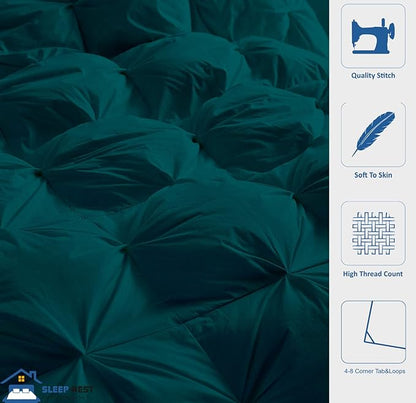 SLEEP-NEST All Season Luxury - Grand King Comforter 106 x 106 Breathable Bedding 1 Piece Down Alternative Pinch Pleat Comforter with 8 Corner Tabs - Ultra Soft, Lightweight Quilt - Teal Green