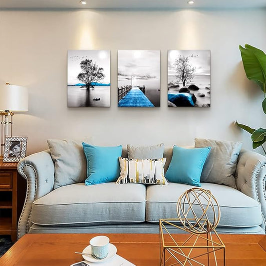 Wall Decorations For Living Room Framed Canvas Wall Art For Bedroom Office Wall Decor Black And White Ocean Landscape Wall Paintings Modern Posters Pictures Artwork For Bathroom Home Decor 3 Piece