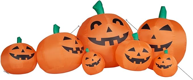 Haunted Hill Farm 10-ft. Wide Pumpkin Family Blow Up with Lights, Outdoor Halloween Inflatable Decoration for Lawn and Yard, Giant Spooky Holiday Decor