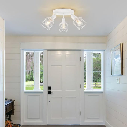 WILON Flush Mount Ceiling Light, Kitchen Lighting Fixtures 3-Light Semi Flush Mount Light, Multi-Directional White Ceiling Track Lighting for Kitchen Hallway Dining Room Entryway(E26 Base)