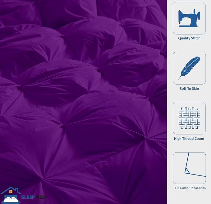 SLEEP-NEST California King Comforter 102x96 Hotel Quality Pintuck Style - 1 Piece Down Alternative Pinch Pleat Comforter with 8 Tabs, 350 GSM - Super Soft All Season Cal King Duvet Insert - Purple