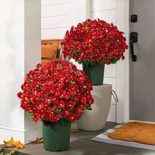 CUJMH 10 Bundles Artificial Mums for Outdoors,Funsdecor Mums,UV Resistant No Fade for Outside Porch Garden Pots Planters Autumn Fall Decor,Look Real, Full, Vibrant