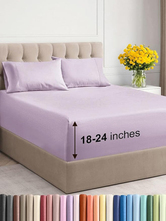 Extra Deep Twin XL Sheet Set - 4 Piece Breathable & Cooling Sheets - Hotel Luxury Bed Sheets Set - Easy Fit - Soft, Wrinkle Free & Comfy Sheets Set - Light Lavender Sheet Set with Extra Deep Pockets