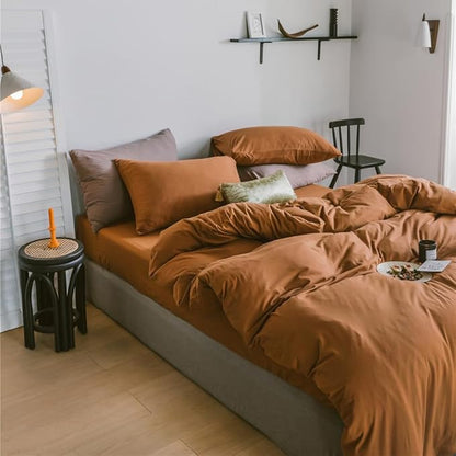 Wellboo Pumpkin Color Comforter Sets Twin Size Solid Rust Bedding Comforters Burnt Orange Soft Quilts Cotton Women Girls Rust Caramel Blankets Modern Reddish Orange Bed Comforter Brown Terracotta Bed