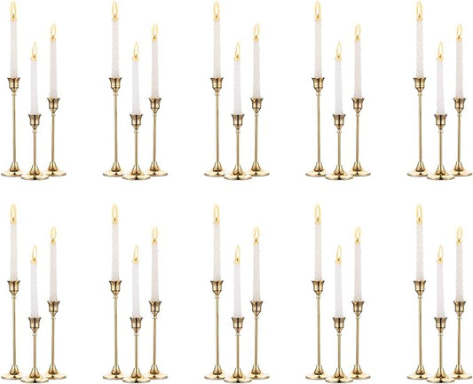 Nuptio Candlestick Candle Holders 30 Pcs Candle Stick Holder Gold Taper Candle Holder Candle Stand for Wedding Party Thanksgiving Halloween Birthday Mantel Baby Shower Table Centerpieces Decor
