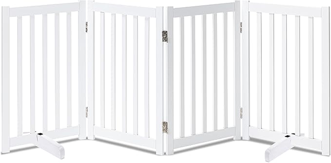 LZRS Solid Hardwood Freestanding Pet Gate, White, 30" Height-4 Panels, Dog, All Ages, Wood