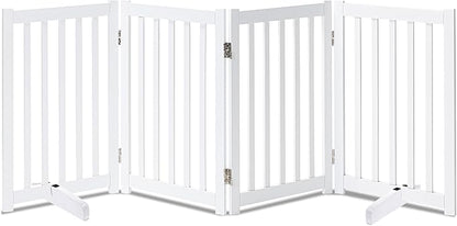 LZRS Solid Hardwood Freestanding Pet Gate, White, 30" Height-4 Panels, Dog, All Ages, Wood