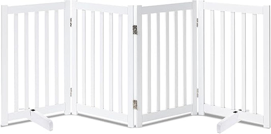 LZRS Solid Hardwood Freestanding Pet Gate, White, 30" Height-4 Panels, Dog, All Ages, Wood