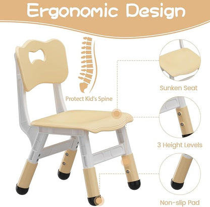 Kids Table and Chair Set, Height Adjustable Toddler Table and 4 Chairs Set for Ages 2-10, Graffiti Desktop, Non-Slip Legs, Arts & Crafts Table, Children Activity Table for Daycare Classroom Home