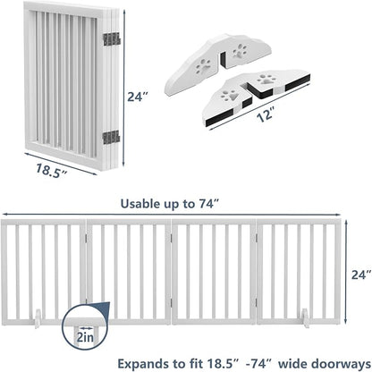 Wooden Dog Gate Freestanding Foldable Pet Gate 4 Panel Fully Assembled Dog Gates for Doorways House Stairs