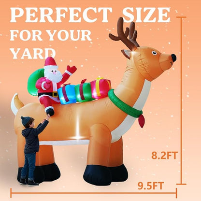 GARIG 10FT Christmas Inflatables Reindeer and Santa Claus Outdoor Decorations, Christmas Blow Up Yard Decorations with Built-in LEDs for Xmax Outdoor Party, Yard, Garden