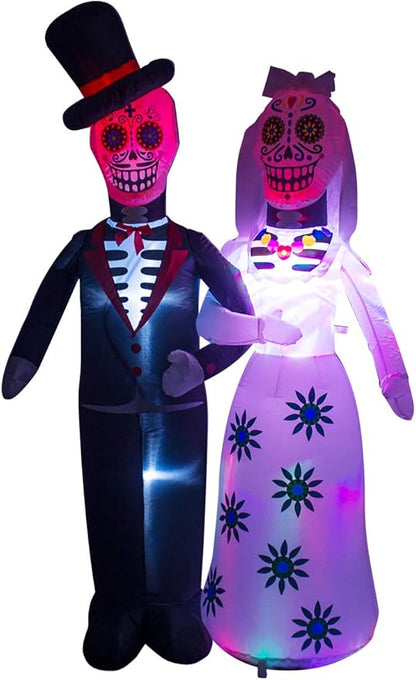 AJY 6 Feet Day of The Dead Couple Halloween Inflatable LED Lights Decor Outdoor Indoor Holiday Decorations,Blow up Lighted Yard Decor, Giant Lawn Inflatable Home Garden Party Favor Decoration