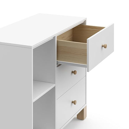 Storkcraft California 3 Drawer Combo Dresser (White with Driftwood) – GREENGUARD Gold Certified, Interlocking Drawer System, Pre-Installed Drawer Tracks for Easier Assembly, Spacious Cabinet