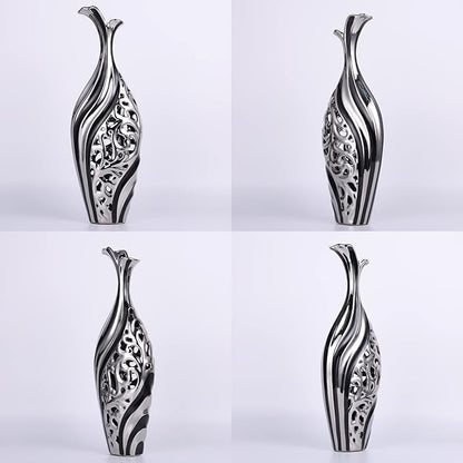19 inch Tall Floor vase, Black and Silver Ceramic vase, Pottery Decorative vase, Unique Pampas Grass vase Suitable for Living Room Floor, Home Office, Porch Home Centerpiece Decorative Large vase