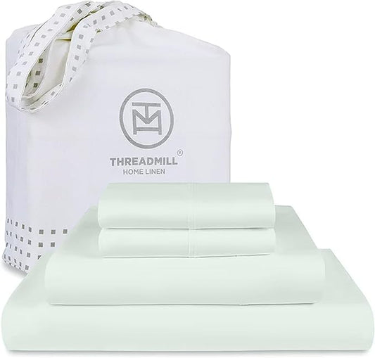Threadmill Full Size Sheets | 800 Thread Count Bed Sheets with 16” Deep Pocket for Full Size Mattress | Sateen Weave, Better Than Egyptian Cotton, 4-Piece Bedding Set with Cooling Effect | Seaglass