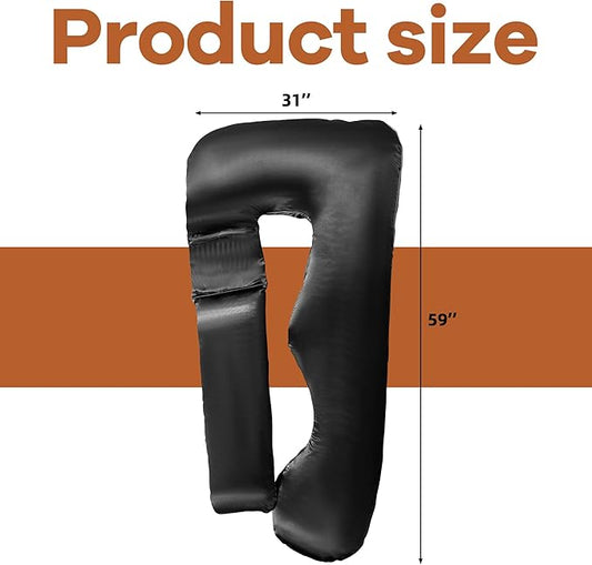 HOMBYS Silky Satin Pregnancy Pillow Cover (ONLY Pillowcase), Luxurious Smooth Maternity Pillow Cover, U Shaped Soft & Breathable Large Pillow Protector for Side Sleeper, 58.6" L x 30.9" W, Black