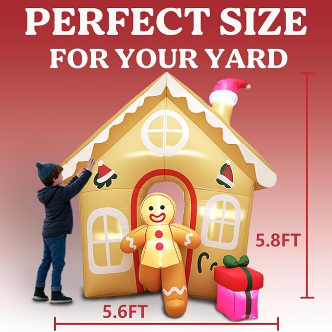 GARIG 6FT Christmas Inflatables The Runaway Gingerbread Man Outdoor Decorations, Christmas Blow Up Yard Decorations with Built-in LEDs for Xmax Outdoor Party, Yard, Garden