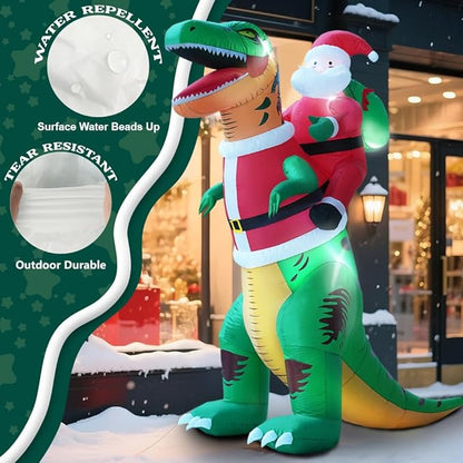 GARIG 9FT Christmas Inflatables Dinosaur and Santa Claus Outdoor Decorations, Christmas Blow Up Yard Decorations with Built-in LEDs for Xmax Outdoor Party, Yard, Garden