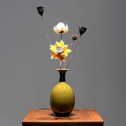 Tea Dust Color Ceramic Vase with Dried Flowers, Handmade in Jingdezhen for Modern Home Decor Office Bookshelf Tables Living Room Bedroom Shelf Decor Entryway Dry Flower Arrangement Ornament