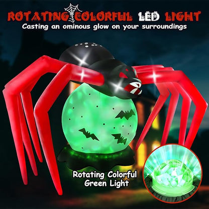 Kalolary 8FT Halloween Inflatable Spider Outdoor Decoration Blow Up Yard Decoration Scary Spider Inflatable with Built-in Green Flashing Light for Garden Lawn Indoor Outdoor Party Decor