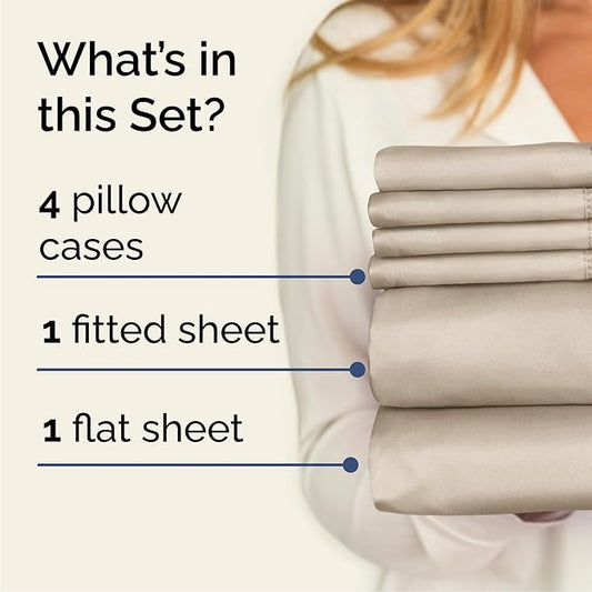 CGK Linens Queen 6 Piece Sheet Set - Cooling Sheets for Hot Sleepers - Hotel Luxury Bedding Set with 8-16 Inch Deep Pockets - 1 Flat & 1 Fitted & 4 Pillowcases - Soft, Easy Care & Wrinkle Free - Wheat