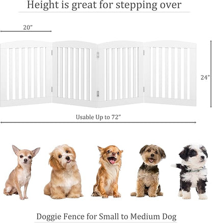 PAWLAND Wooden Freestanding Foldable Pet Gate for Dogs, 24 inch 4 Panels Step Over Fence, Dog Gate for The House, Doorway, Stairs, Extra Wide (White, 24" Height-4 Panels)