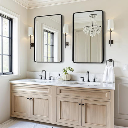 USHOWER 2-Pack Black Bathroom Mirrors 24 x 36 Inch, Metal Frame Rectangle Mirror, Modern Farmhouse Vanity Mirror, Wall Mounted