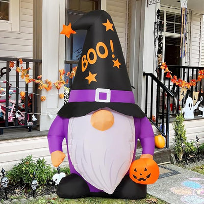 GOOSH 5 FT Halloween Inflatables Gnomes Outdoor Decorations Blow Up Yard Cute Gnomes Helding Pumpkin with Built-in LEDs for Garden Lawn Indoor Party Decor