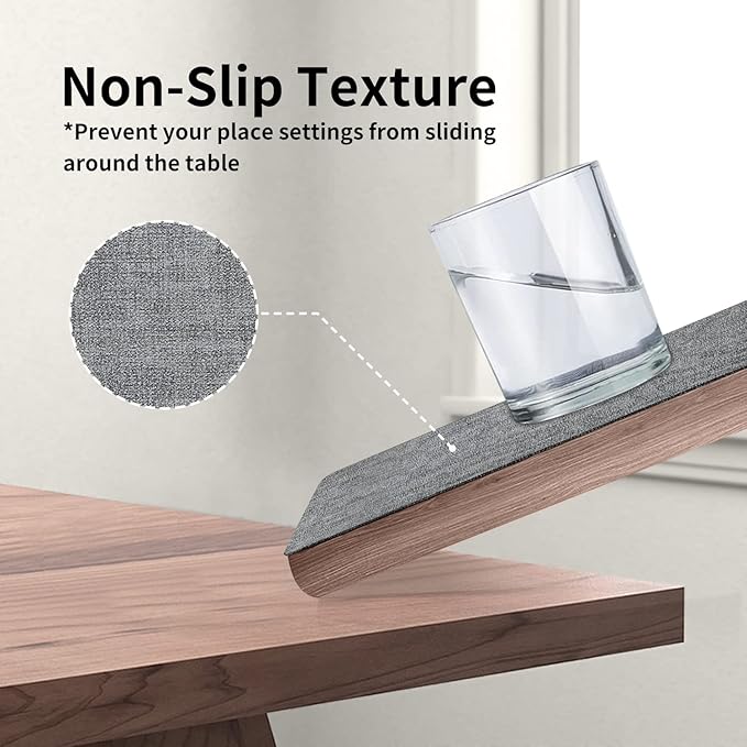 Maxpearl Faux Leather Placemats Set of 6 - Waterproof - Wipe Clean - Heat Resistant - Anti Slip Dining Table Place Mats, Suitable for Indoor & Outdoor Use, 17’’×12’’, Grey