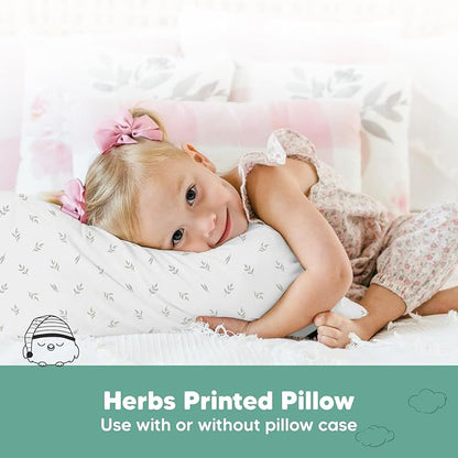 2-Pack Toddler Pillow - Soft Organic Cotton Toddler Pillows for Sleeping - 13X18 Small Pillow for Kids - Kids Pillows for Sleeping - Kids Pillow for Travel, School, Nap, Age 2 to 5 (Herb)