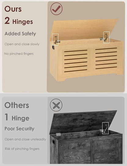 DINZI LVJ Storage Chest, 39.4”Wooden Storage Box with 2 Safety Hinges, Entryway Shoe Bench with Flip-Top, Farmhouse Style Trunk for Living Room, Bedroom, Play Room, Easy Assembly, Natural