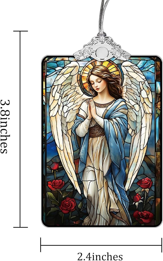 Angel Stained Glass Ornament, 2025 Christmas Tree Hanging Decoration for Religious Holiday Decor or Gift Exchange, 3.8 x 2.4 Inch