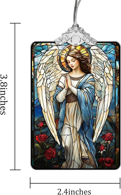 Angel Stained Glass Ornament, 2025 Christmas Tree Hanging Decoration for Religious Holiday Decor or Gift Exchange, 3.8 x 2.4 Inch