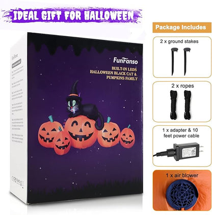 5FT Halloween Inflatable Pumpkin Outdoor Decoration, Lighted Blow Up Yard Decor, 5PCS Pumpkins with Witch’s Black Cat Built-in LED Lights for Balcony Home Holiday Party Lawn Patio Outside Events Prop