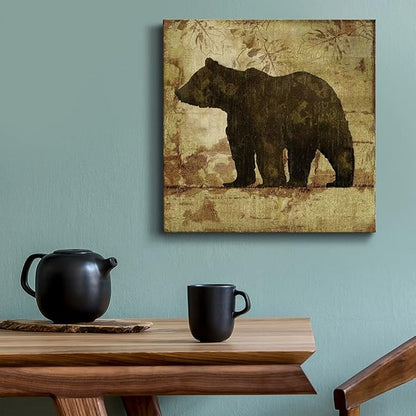 Canvas Wall Art Animals Theme for Home Décor, Country Bear Wall Art, Ready to Hang, 16'' x 16''