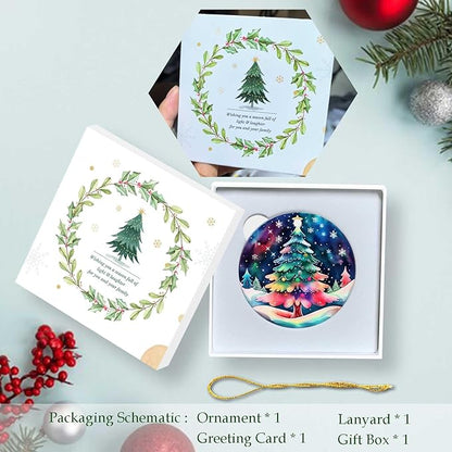 A Colorful Christmas Tree Ornament Round Ceramic Ornament Star Snowflake Xmas Keepsake for Christmas Tree Winter Holiday Xmas Gift for Women Men Xmas Hanging Ornament 3"