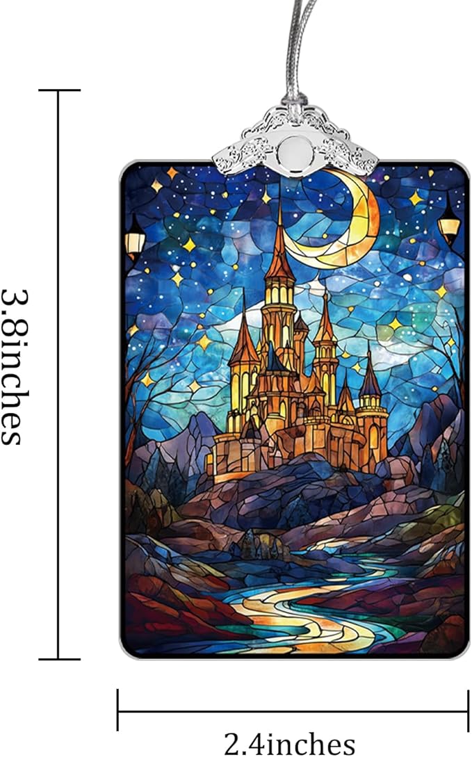 Castle Stained Glass Ornament, 2025 Christmas Tree Hanging Decoration for Gift Exchange or Stocking Stuffer, Fantasy Holiday Decor, 3.8 x 2.4 Inch