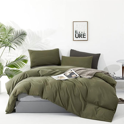 Wellboo Olive Green Comforter Sets Queen Size Solid Dark Green Bedding Comforters Cotton Plain Army Green Soft Cozy Quilts Women Men Dark Grass Green Blankets Modern Minimalist Hunter Green Comforters