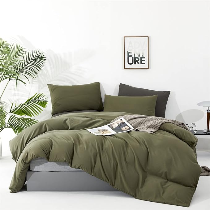 Cottonight Olive Green Bedding - Full Size, Army Green Blanket & Quilts, Modern Soft Breathable 3-Piece Comforter Set