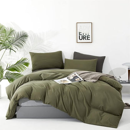 Cottonight Olive Green Bedding - Full Size, Army Green Blanket & Quilts, Modern Soft Breathable 3-Piece Comforter Set
