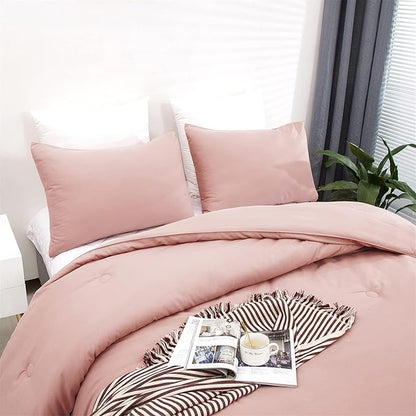 Cottonight Blush Pink Comforter Set California King Pink Bedding Set Cal King Solid Color Dusty Rose Quilts Blanket Breathable Soft Comforter Set